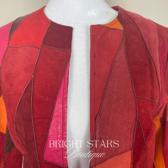 Rare Vintage Patchwork Leather Jacket ASO Phoebe Halliwell Charmed Small 6 Red - Picture 8 of 12